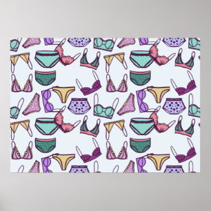 Vintage seamless pattern underwear: bras and panti poster