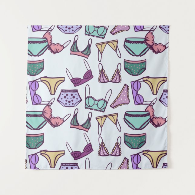 Vintage seamless pattern underwear: bras and panti tapestry (Front)