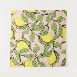 Vintage seamless pattern with branches and lemons. tapestry