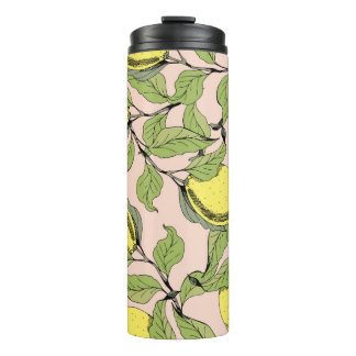 Vintage seamless pattern with branches and lemons. thermal tumbler