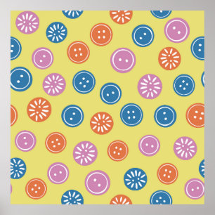 Vintage seamless pattern with buttons on a yellow poster