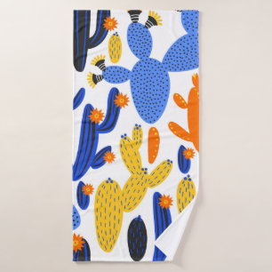 vintage seamless pattern with cactus on black and bath towel