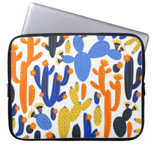 vintage seamless pattern with cactus on black and laptop sleeve