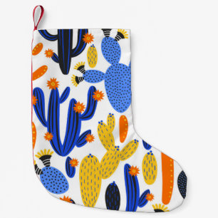 vintage seamless pattern with cactus on black and small christmas stocking