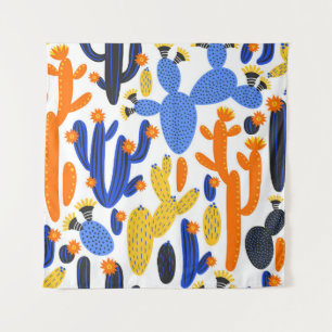 vintage seamless pattern with cactus on black and tapestry