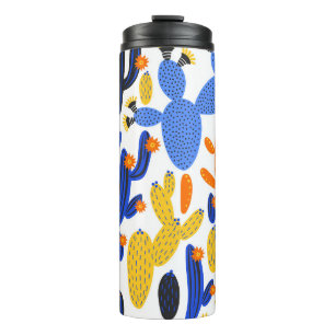 vintage seamless pattern with cactus on black and  thermal tumbler