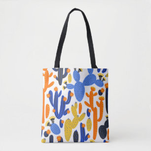 vintage seamless pattern with cactus on black and tote bag