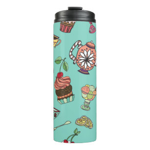 vintage seamless pattern with cakes thermal tumbler