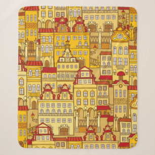 vintage seamless pattern with colourful houses. Da Sherpa Blanket