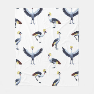 Vintage seamless pattern with crowned crane birds. fleece blanket