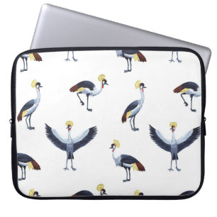 Vintage seamless pattern with crowned crane birds. laptop sleeve