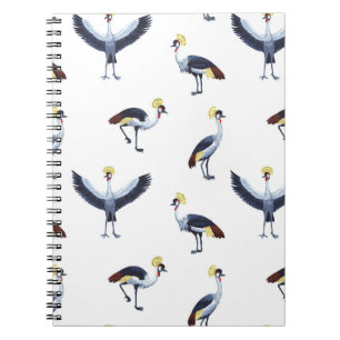 Vintage seamless pattern with crowned crane birds. notebook