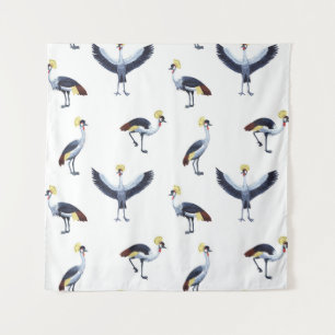 Vintage seamless pattern with crowned crane birds. tapestry