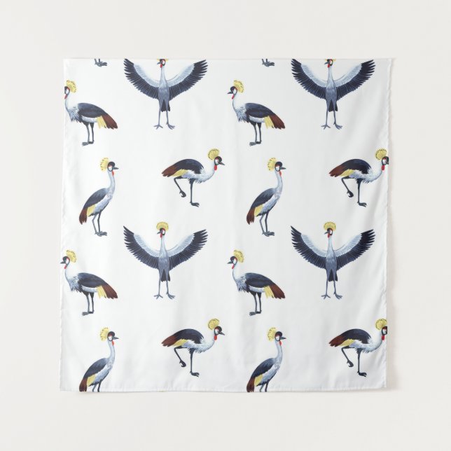Vintage seamless pattern with crowned crane birds. tapestry (Front)