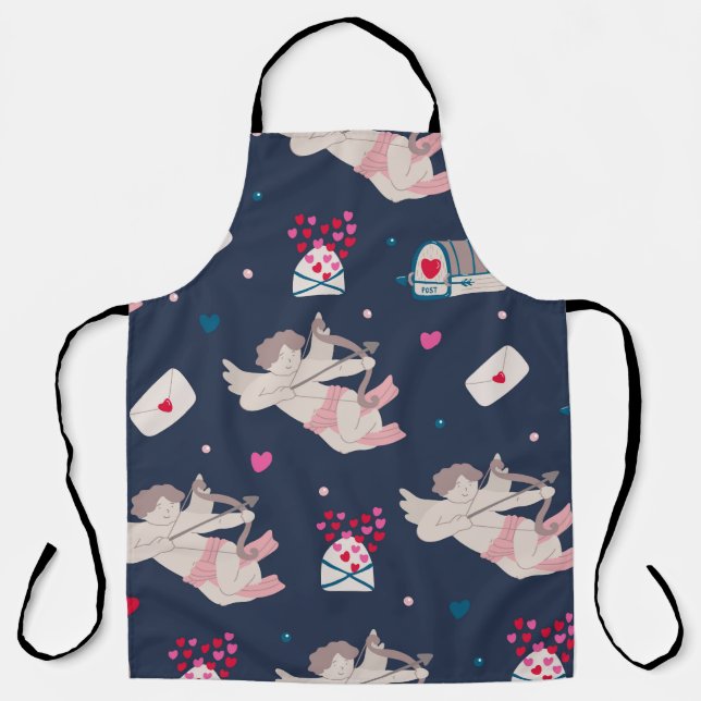 Vintage seamless pattern with cupids mailboxes lov apron (Front)