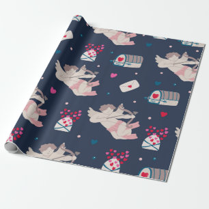 Vintage seamless pattern with cupids mailboxes lov wrapping paper