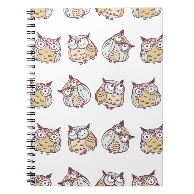 vintage seamless pattern with cute owls notebook (Front)