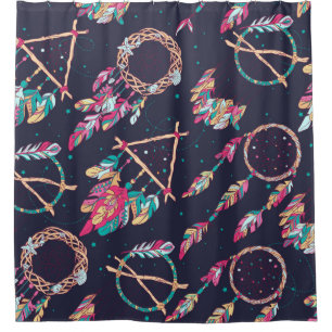 vintage Seamless Pattern with Different Dream Catc Shower Curtain