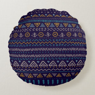 vintage seamless pattern with ethnic tribal hand-d round cushion