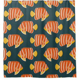 Vintage seamless pattern with fish. Creative desig Shower Curtain