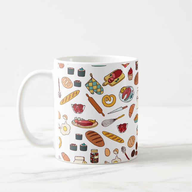 vintage seamless pattern with food. coffee mug (Left)