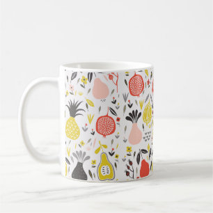 vintage seamless pattern with fruits, flowers and coffee mug