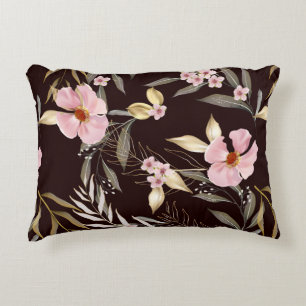 Vintage seamless pattern with gold leaves. Exotic Decorative Cushion