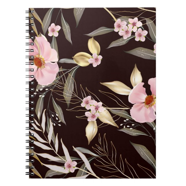 Vintage seamless pattern with gold leaves. Exotic  Notebook (Front)