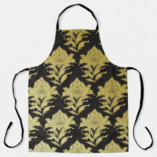 vintage seamless pattern with golden flower on bl apron