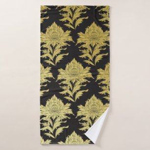 vintage seamless pattern with golden flower on bl bath towel