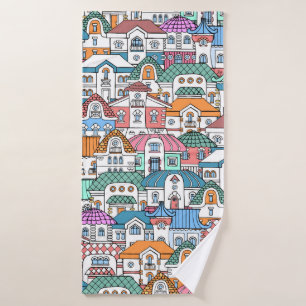 vintage seamless pattern with hand drawn and color bath towel