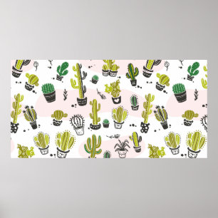vintage seamless pattern with hand drawn cactus el poster