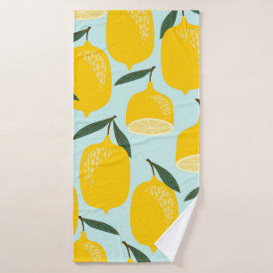 Vintage seamless pattern with lemons. Trendy hand Bath Towel