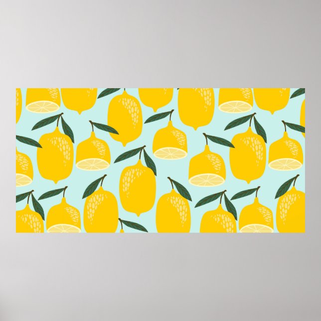 Vintage seamless pattern with lemons. Trendy hand  Poster (Front)