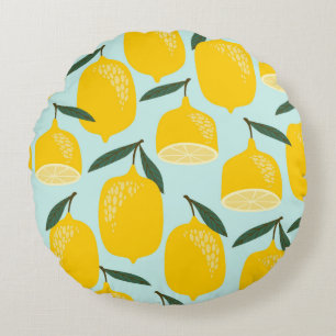 Vintage seamless pattern with lemons. Trendy hand  Round Cushion