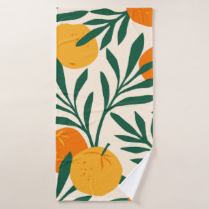 Vintage seamless pattern with mandarins. Trendy ha Bath Towel