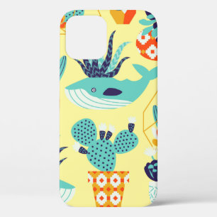 Vintage seamless pattern with succulents and cactu iPhone 12 case