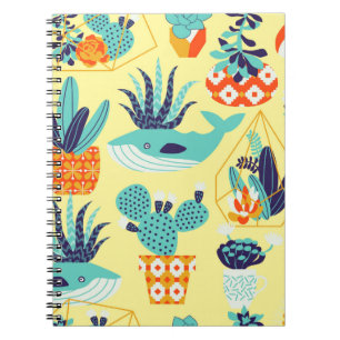 Vintage seamless pattern with succulents and cactu notebook