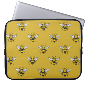 Vintage seamless pattern with yellow bees. Handdra Laptop Sleeve