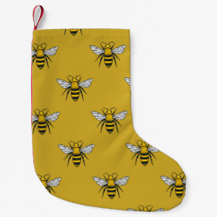 Vintage seamless pattern with yellow bees. Handdra Small Christmas Stocking