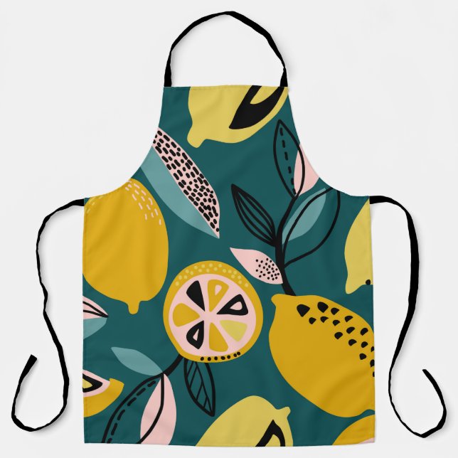 Vintage seamless pattern with yellow lemons,branch apron (Front)