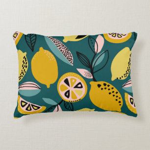 Vintage seamless pattern with yellow lemons,branch decorative cushion