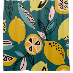 Vintage seamless pattern with yellow lemons,branch shower curtain