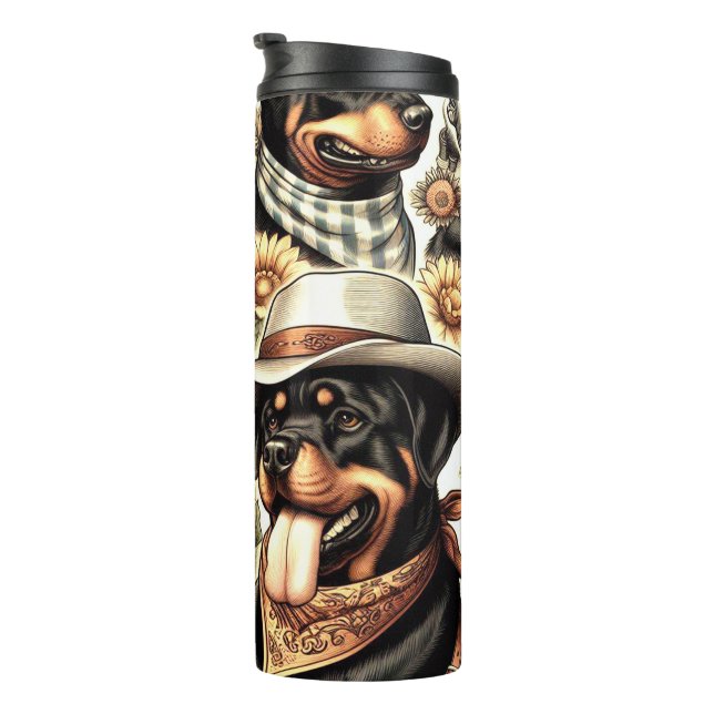 Vintage Seamless Rottweiler Illustration Thermal Tumbler (Rotated Right)