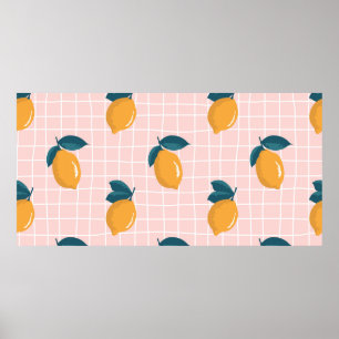Vintage seamless summer pattern with lemons on ret poster