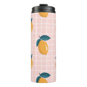 Vintage seamless summer pattern with lemons on ret thermal tumbler