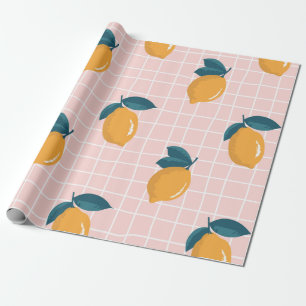 Vintage seamless summer pattern with lemons on ret wrapping paper