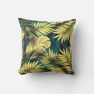 vintage seamless tropical pattern with palm leaves cushion