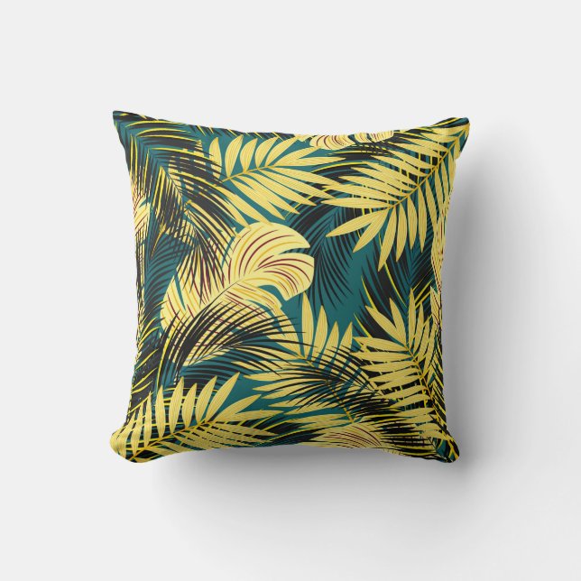 vintage seamless tropical pattern with palm leaves cushion (Front)