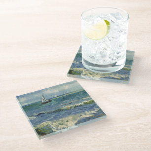 Vintage Seascape near Les Saintes-Maries-de-la-Mer Glass Coaster